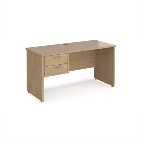 Maestro 25 straight desk 1400mm x 600mm with 2 drawer pedestal - kendal oak top with panel end leg