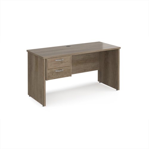 Maestro 25 straight desk 1400mm x 600mm with 2 drawer pedestal - nebraska oak top with panel end leg