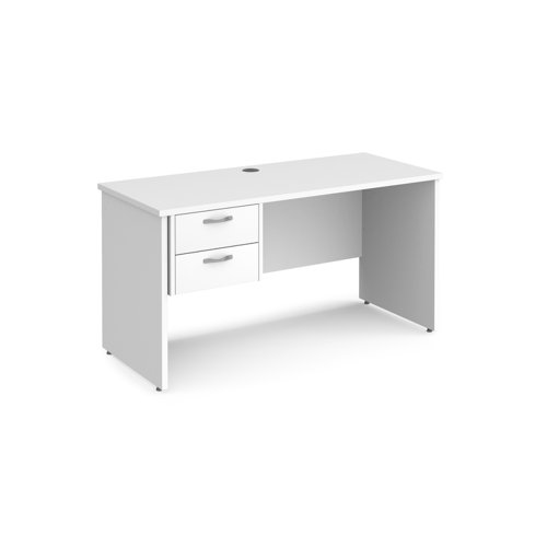 Maestro 25 straight desk 1400mm x 600mm with 2 drawer pedestal - white top with panel end leg