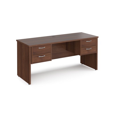 Maestro 25 straight desk 1600mm x 600mm with two x 2 drawer pedestals - walnut top with panel end leg