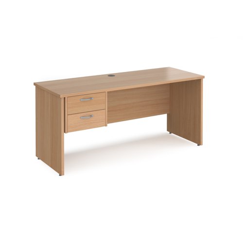 Maestro 25 straight desk 1600mm x 600mm with 2 drawer pedestal - beech top with panel end leg