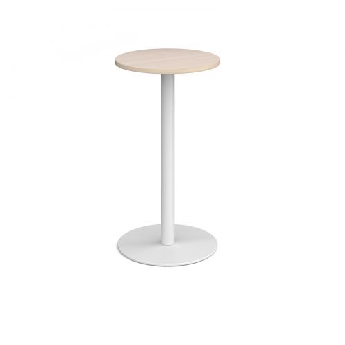 Monza circular poseur table with flat round white base 600mm - maple