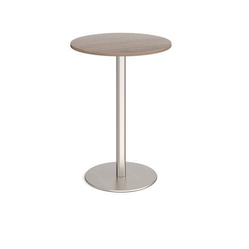 Monza Circular Poseur Table With Flat Round Brushed Steel Base 800mm Barcelona Walnut