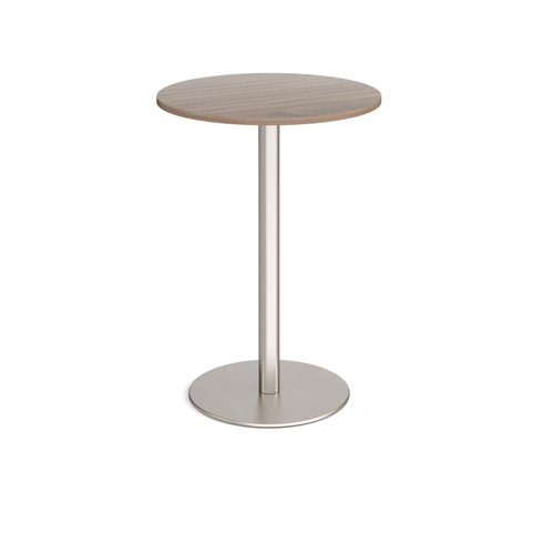 Monza circular poseur table with flat round brushed steel base 800mm - Barcelona walnut