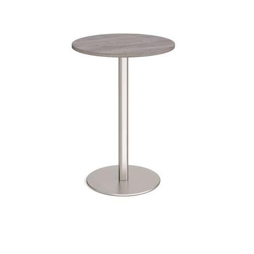 Monza circular poseur table with flat round brushed steel base 800mm - grey oak