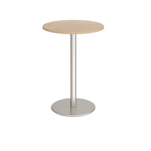 Monza Circular Poseur Table With Flat Round Brushed Steel Base 800mm Kendal Oak