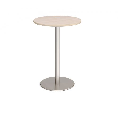 Monza circular poseur table with flat round brushed steel base 800mm - maple