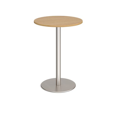 Monza Circular Poseur Table With Flat Round Brushed Steel Base 800mm Oak