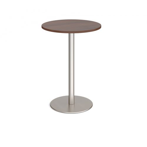 Monza circular poseur table with flat round brushed steel base 800mm - walnut