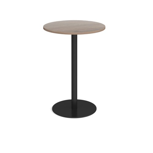 Monza circular poseur table with flat round black base 800mm - Barcelona walnut