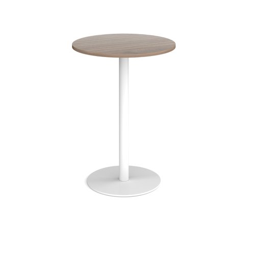 Monza circular poseur table with flat round white base 800mm - barcelona walnut