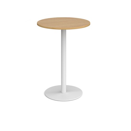 Monza circular poseur table with flat round white base 800mm - oak