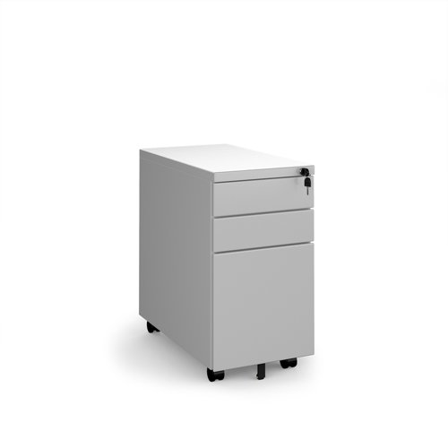 Steel 3 drawer narrow mobile pedestal - silver
