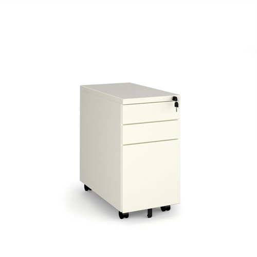 Steel 3 drawer narrow mobile pedestal - white