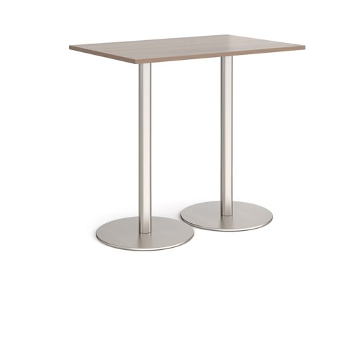 Monza rectangular poseur table with flat round brushed steel bases 1200mm x 800mm - barcelona walnut