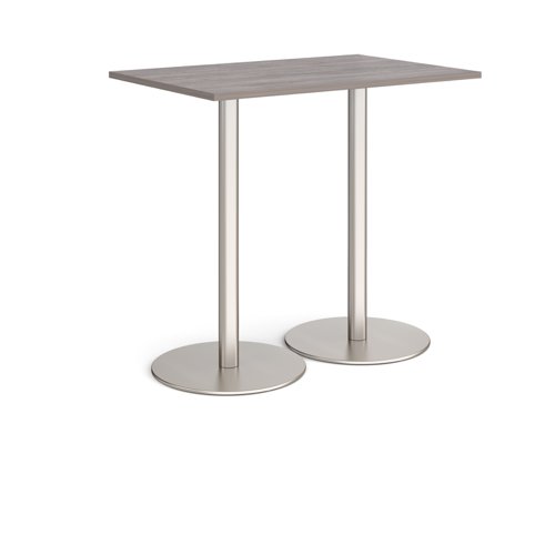 Monza rectangular poseur table with flat round brushed steel bases 1200mm x 800mm - grey oak