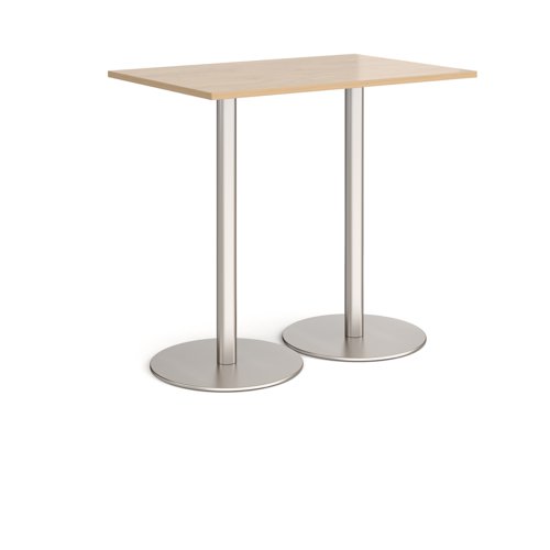 Monza rectangular poseur table with flat round brushed steel bases 1200mm x 800mm - kendal oak