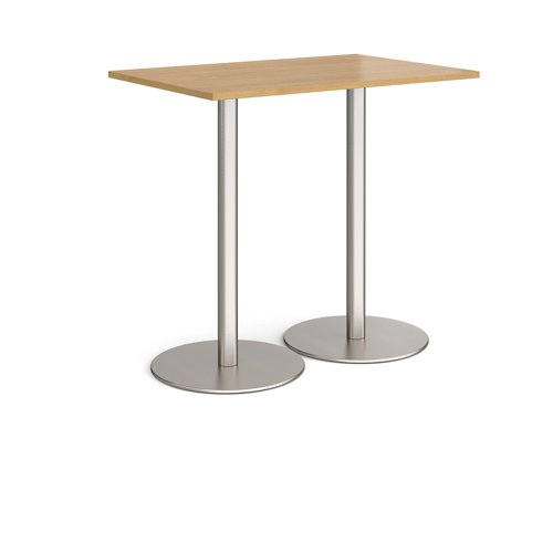 Monza Rectangular Poseur Table With Flat Round Brushed Steel Bases 1200mm X 800mm Oak