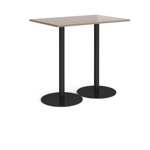 Monza rectangular poseur table with flat round black bases 1200mm x 800mm - barcelona walnut