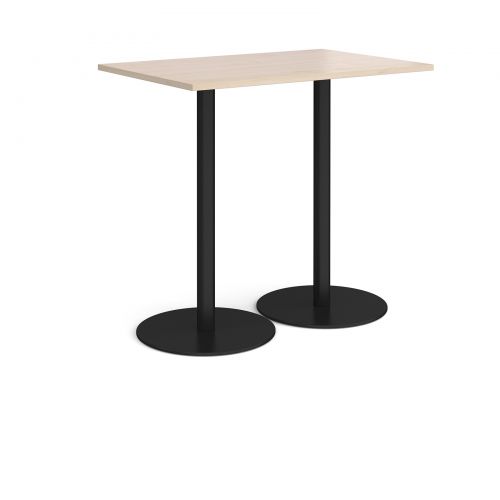 Monza rectangular poseur table with flat round black bases 1200mm x 800mm - maple