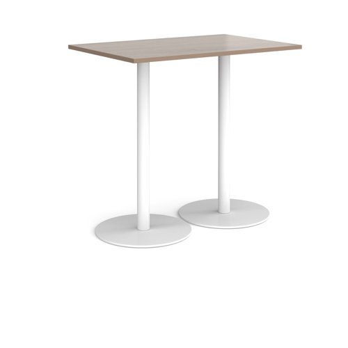 Monza rectangular poseur table with flat round white bases 1200mm x 800mm - barcelona walnut