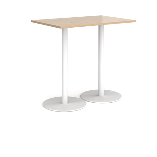 MPR1200-WH-KO Monza rectangular poseur table with flat round white bases 1200mm x 800mm - kendal oak