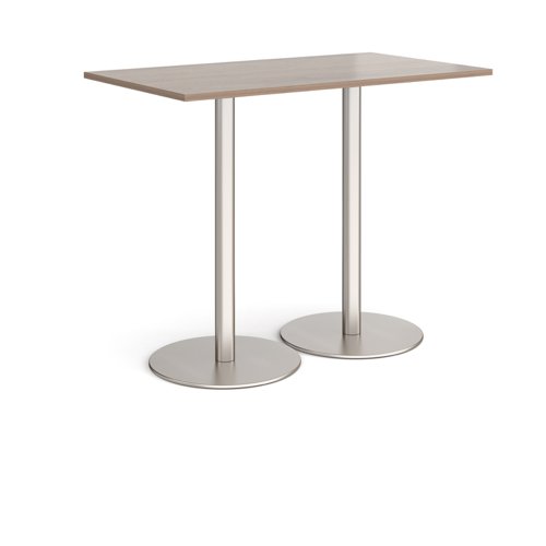 Monza rectangular poseur table with flat round brushed steel bases 1400mm x 800mm - barcelona walnut