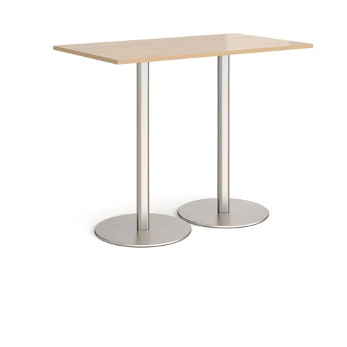 Monza rectangular poseur table with flat round brushed steel bases 1400mm x 800mm - kendal oak