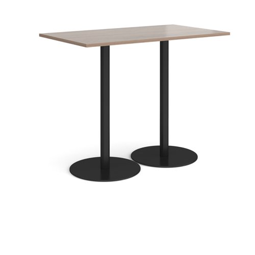 MPR1400-K-BW Monza rectangular poseur table with flat round black bases 1400mm x 800mm - barcelona walnut