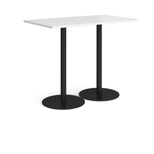 MPR1400-K-WH Monza rectangular poseur table with flat round black bases 1400mm x 800mm - white