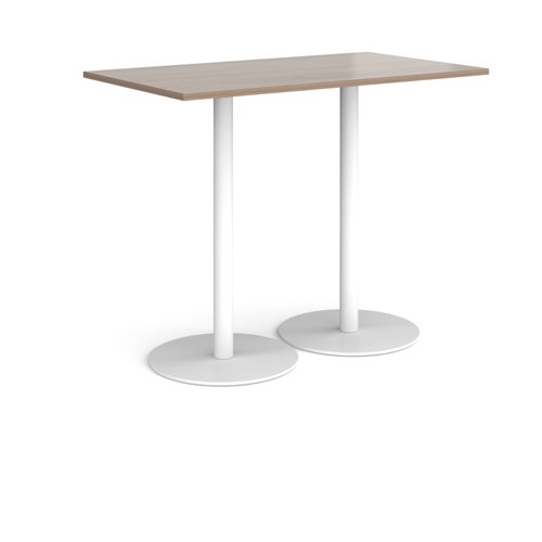 MPR1400-WH-BW Monza rectangular poseur table with flat round white bases 1400mm x 800mm - barcelona walnut