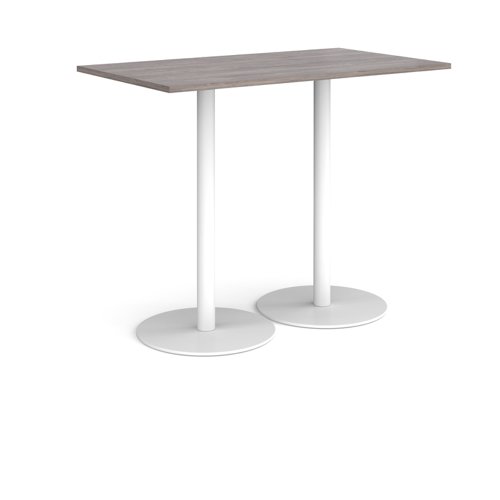 MPR1400-WH-GO Monza rectangular poseur table with flat round white bases 1400mm x 800mm - grey oak