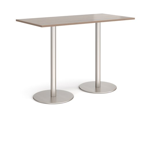Monza rectangular poseur table with flat round brushed steel bases 1600mm x 800mm - barcelona walnut