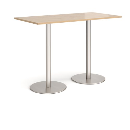 Monza rectangular poseur table with flat round brushed steel bases 1600mm x 800mm - kendal oak