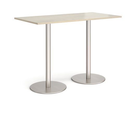 Monza rectangular poseur table with flat round brushed steel bases 1600mm x 800mm - made to order