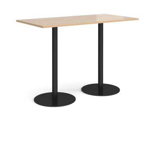 Monza rectangular poseur table with flat round black bases 1600mm x 800mm - kendal oak