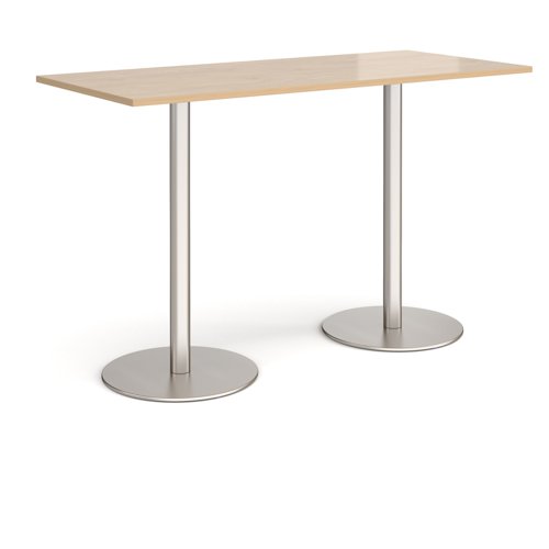 Monza rectangular poseur table with flat round brushed steel bases 1800mm x 800mm - kendal oak