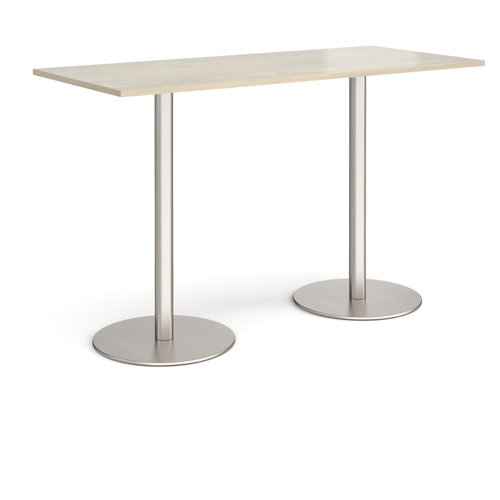 Monza rectangular poseur table with flat round brushed steel bases 1800mm x 800mm - made to order
