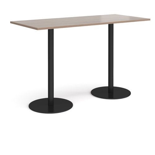 Monza rectangular poseur table with flat round black bases 1800mm x 800mm - barcelona walnut