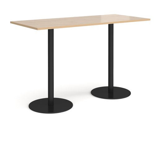 Monza rectangular poseur table with flat round black bases 1800mm x 800mm - kendal oak
