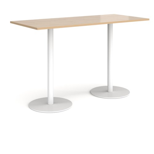 Monza rectangular poseur table with flat round white bases 1800mm x 800mm - kendal oak
