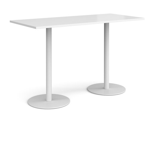 Monza rectangular poseur table with flat round white bases 1800mm x 800mm - white