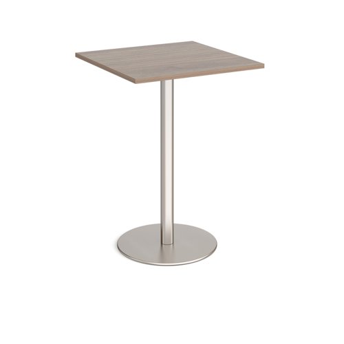 Monza square poseur table with flat round brushed steel base 800mm - barcelona walnut