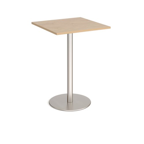 Monza Square Poseur Table With Flat Round Brushed Steel Base 800mm Kendal Oak