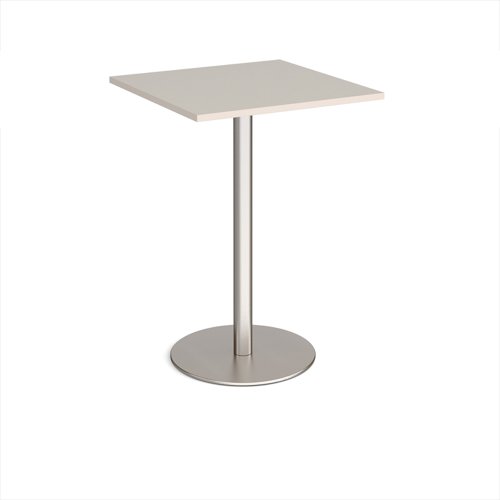 Monza square poseur table with flat round brushed steel base 800mm - Light Grey