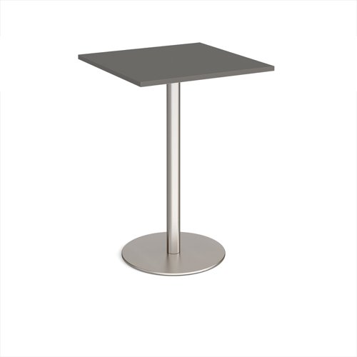 Monza square poseur table with flat round brushed steel base 800mm - Onyx Grey