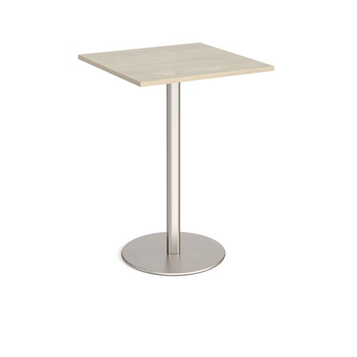 Monza square poseur table with flat round brushed steel base 800mm - made to order