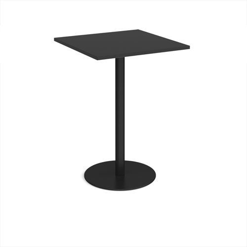 Monza square poseur table with flat round black base 800mm - Black