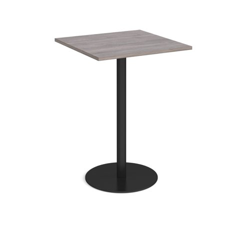 Monza Square Poseur Table With Flat Round Black Base 800mm Grey Oak