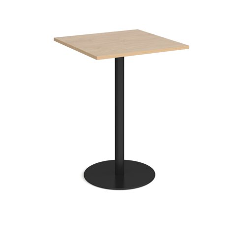 Monza square poseur table with flat round black base 800mm - kendal oak